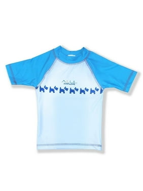 Azul Baby Boys Blue Here Fishy Fishy Print Short Sleeve Rash Guard 12-24M